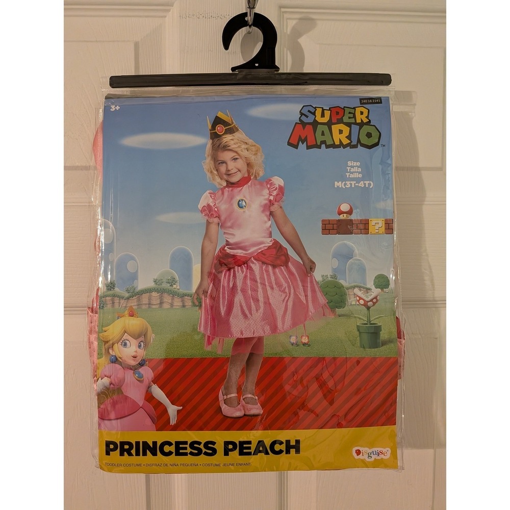 Princess Peach‎ Toddler Costume M 3T 4T Super Mario Dress Crown Halloween - Picture 2 of 6